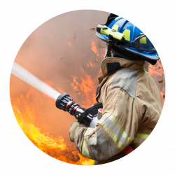 Wildfire and Firefighters Battling Flames